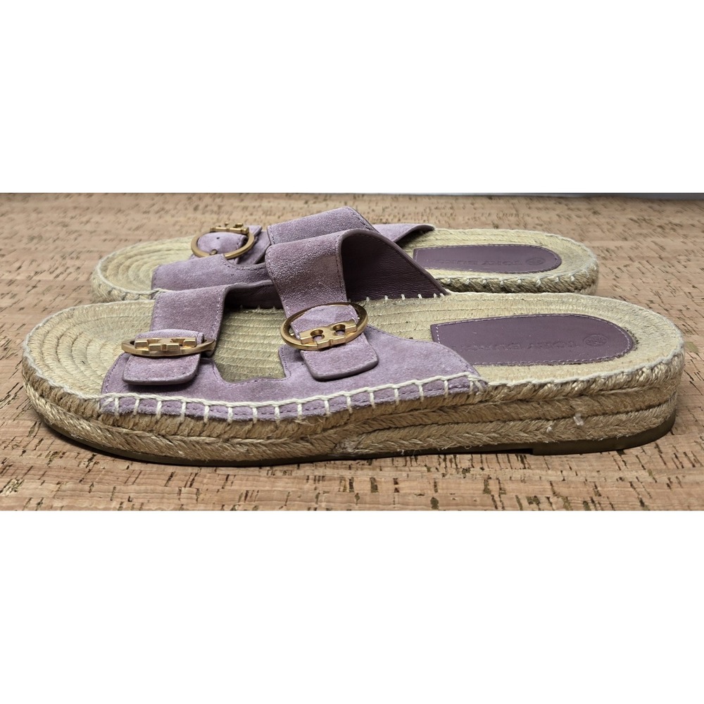Tory Burch Sandals Womens 7M Selby Espadrille Flats Strappy Ring Logo leather - Picture 3 of 9